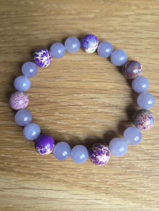 Hand Crafted Jewelry - Hand Crafted Lavender Lepidolite and Sea Sediment Jasper Beads Stretch Bracelet